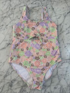 Roxy girl one piece swimsuit textured bow size 8/10